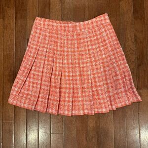 Zara Orange and White Pleated Tweed Skirt